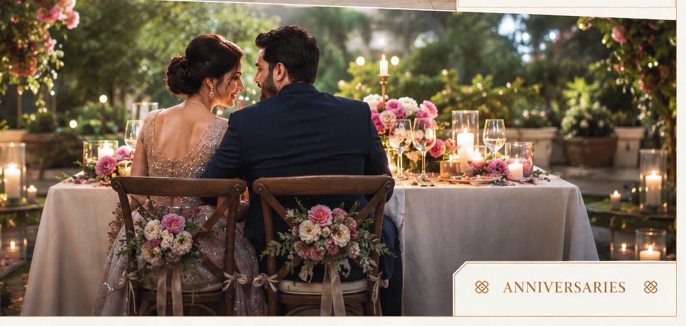 Couple at an intimate candlelit anniversary dinner