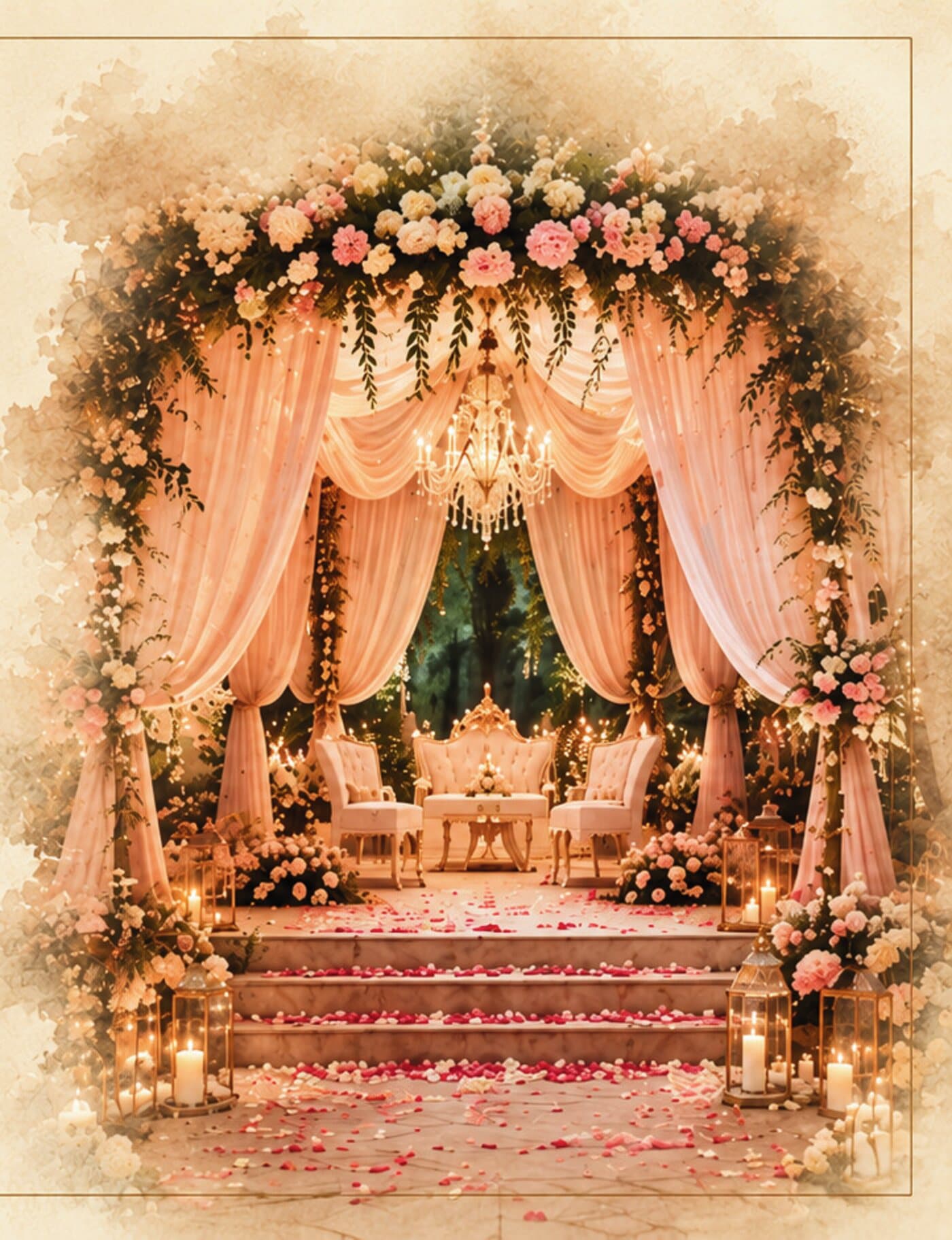 Floral candlelit mandap arch at a Bandhan wedding