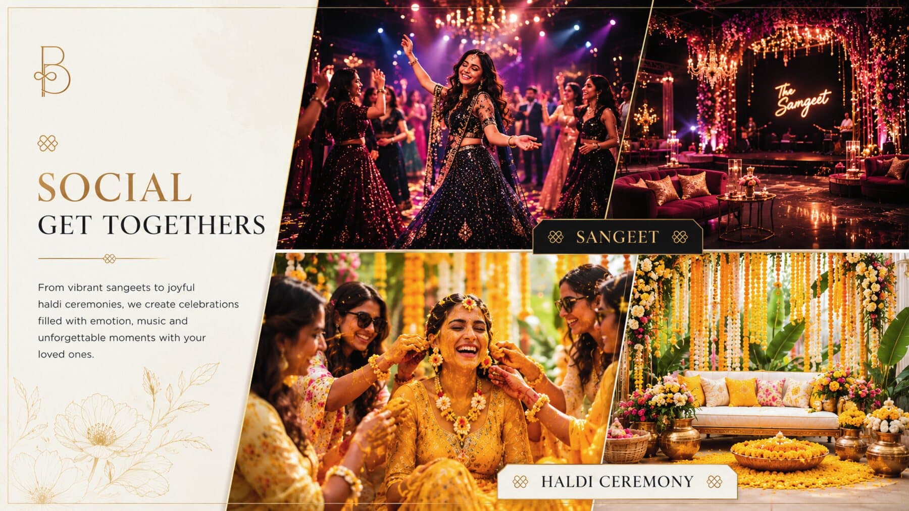Sangeet dance floor and haldi ceremony collage